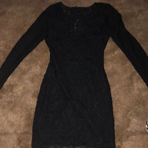 Black lace short dress with open back